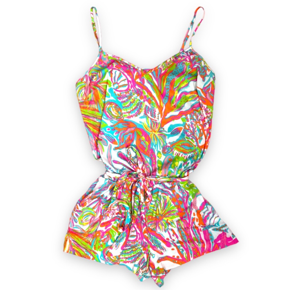 Lilly Pulitzer Deanna Pink Multi-Color Print Romper | EUC Size Small